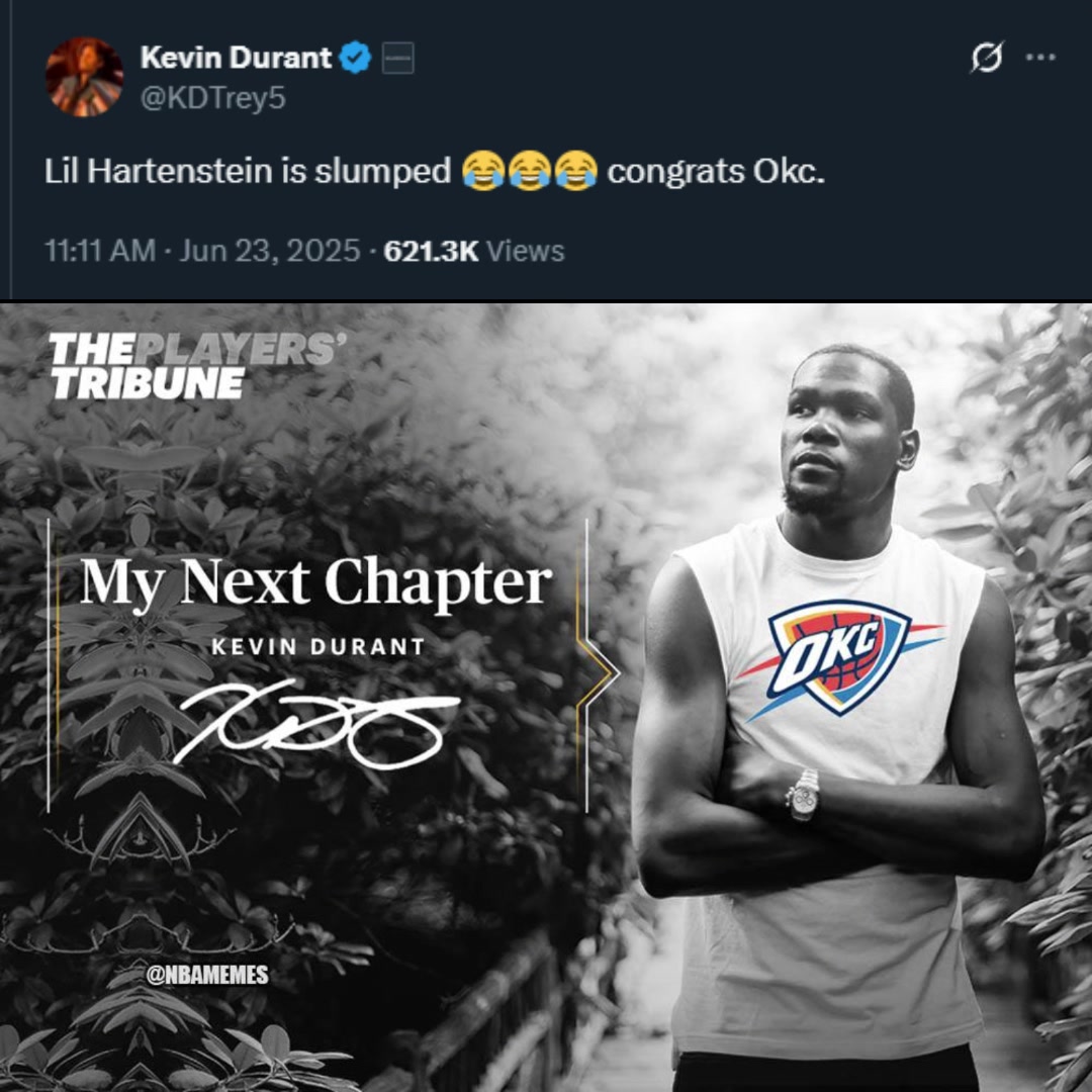 雷霆名宿杜兰特第一时间发推庆祝雷霆队史首冠