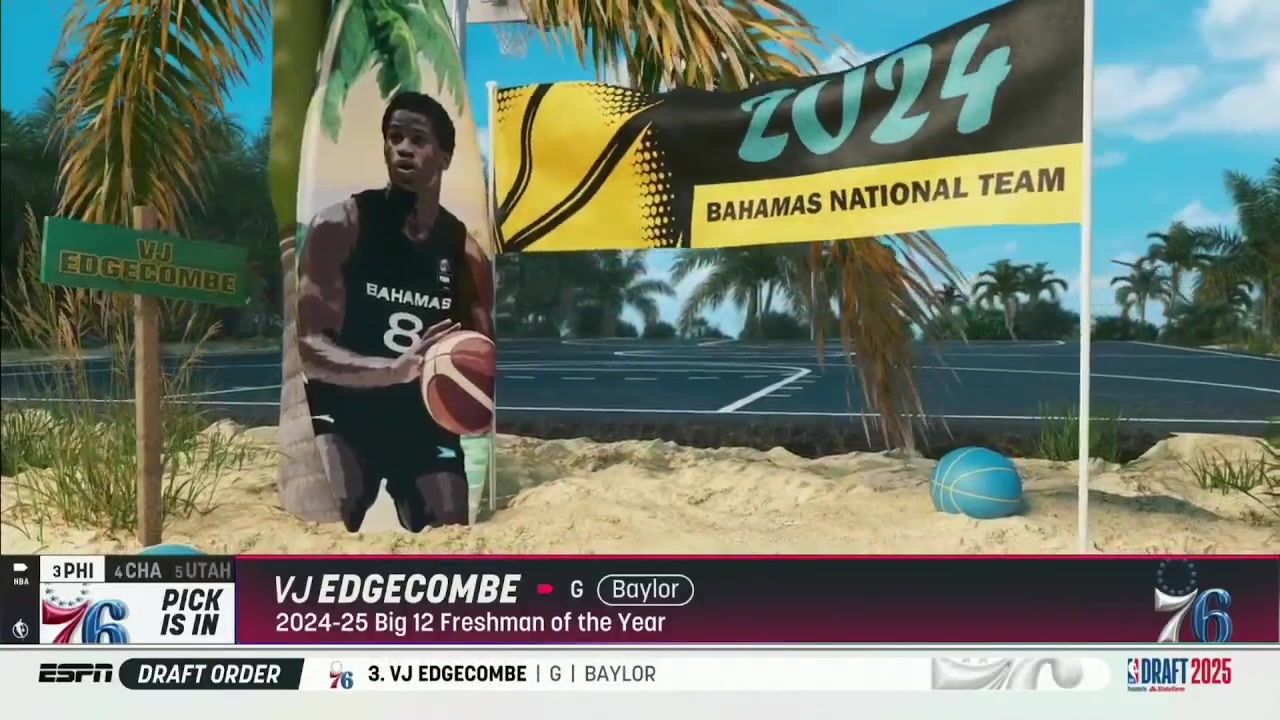 巴哈马天才后卫VJ-埃奇库姆当选探花上台同萧华握手