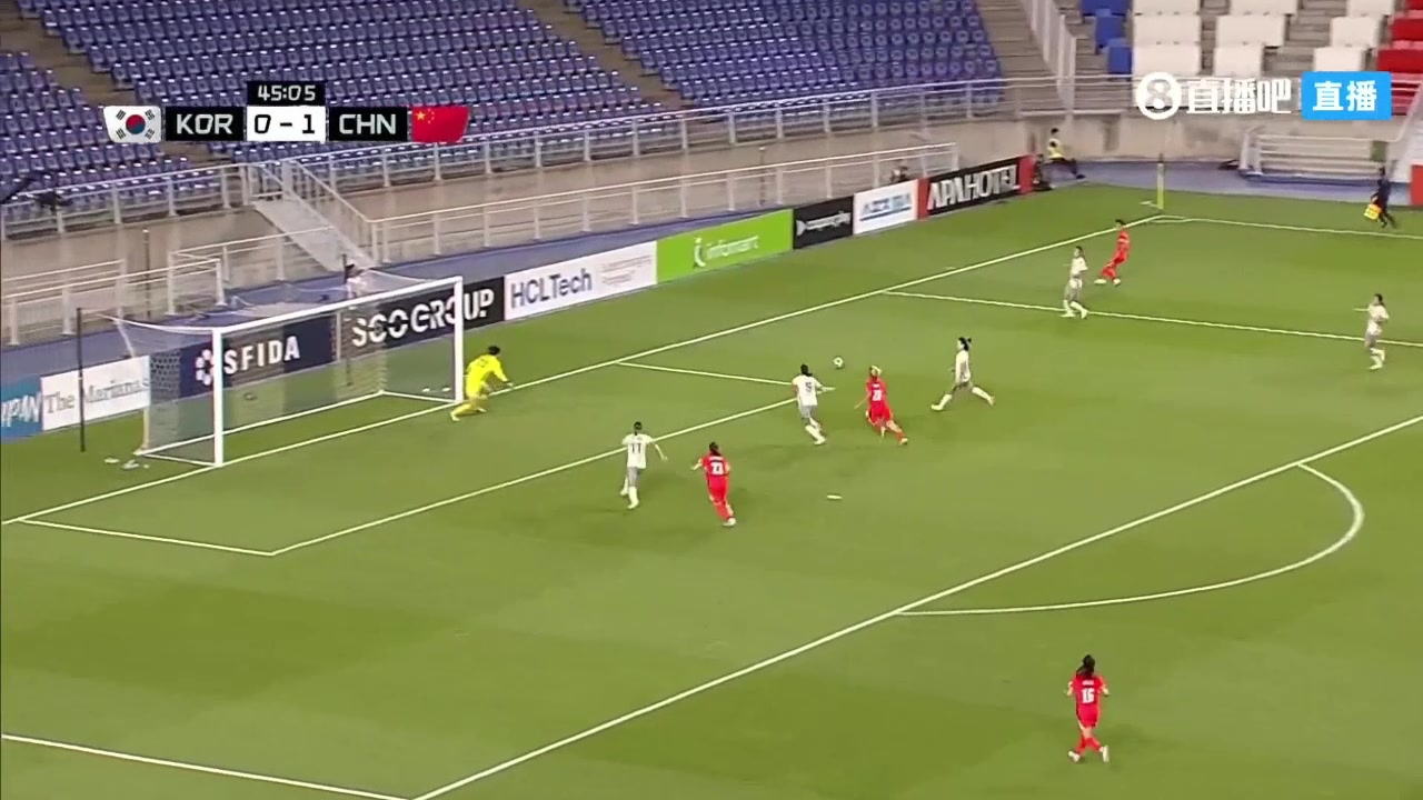 半场结束前遭扳平潘红艳扑救不远韩国女足补射扳平